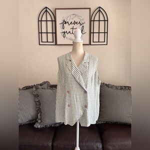 Vintage Pastel Green & Off White Gingham Button Up Vest No Size Summer Casual